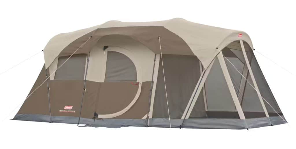 Best Family Camping Tents 2025: Medium Price Range 2 Light brown camping tent for outdoor adventures, weather-resistant with multiple windows and door openings